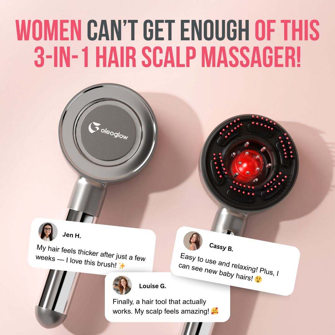 Oleo Glow® 3 in 1 Hair Renewal Scalp Massager Brush with Red Light Therapy